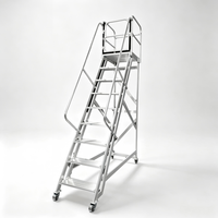 Escalera de aluminio móvil de alta resistencia para almacén, capacidad de 330 lb, plataforma rodante ligera, antirrobo, escalera de seguridad