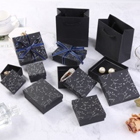 Boîte d'emballage de bijoux en papier/carton noir avec estampage doré vintage, vente en gros, avec couvercle et base, pour bagues, boucles d'oreilles, colliers, boîte cadeau