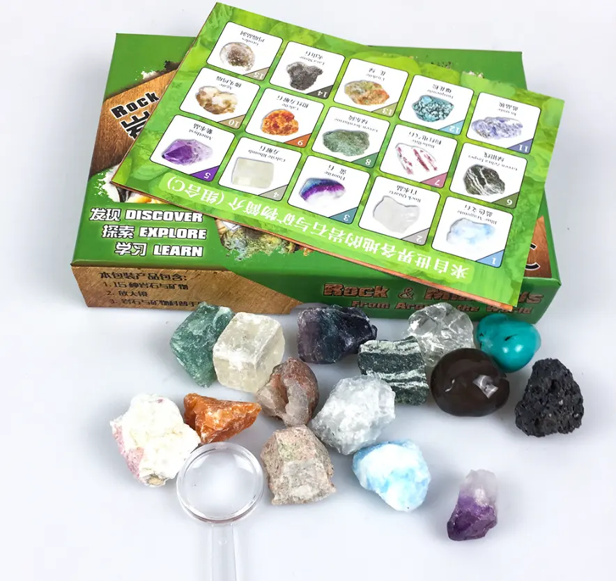 Penjualan Laris Set Spesimen Mineral Batu Kristal Alami Koleksi Pembelajaran Pertumbuhan Anak-anak untuk Memperluas Penglihatan