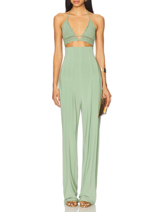 Pantalon large taille haute pour femme, nouvelle collection, vert sauge, taille corset, <span class=keywords><strong>plissé</strong></span>, décontracté, idéal pour les fêtes et les vacances - Product Image 3