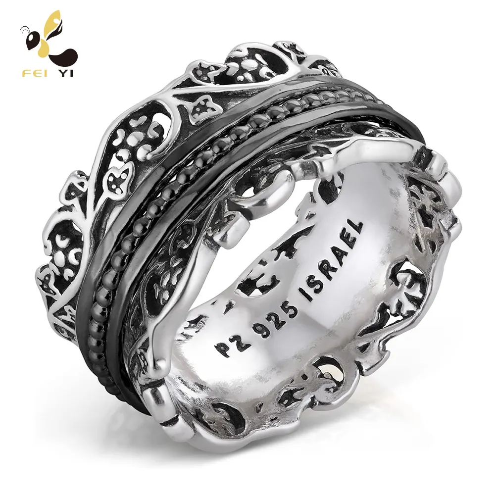 Aangepaste 925 Sterling Zilver Met Filigraan Kant Ontwerp Spinner Ring Voor Vrouwen Meditatie Statement Fidget Band Camee Ringen