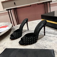 Escarpins de créateur pour femme, mules à talons fins, sandales à bout ouvert, nouvelle collection été, avec fermeture sexy à enfiler