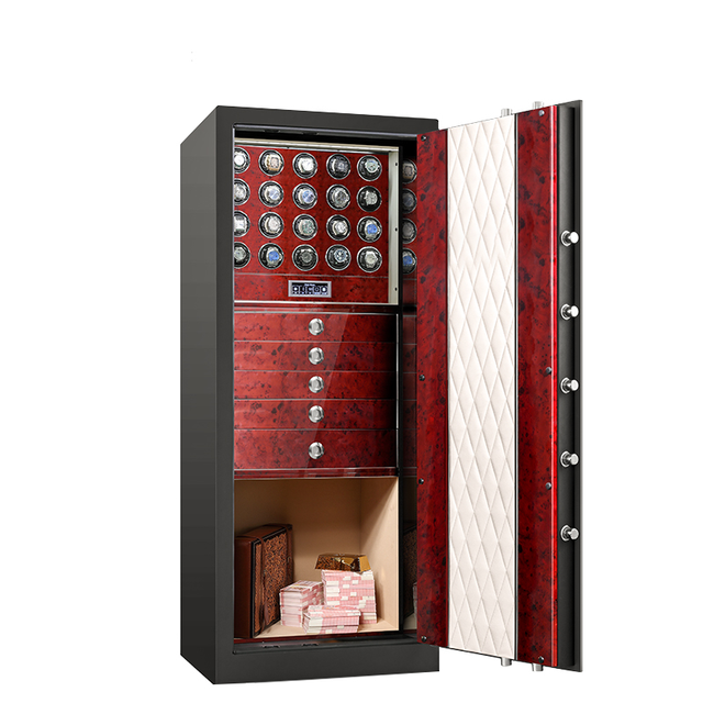 Embers Luxury Piano Lacquer Watch Winder Jewelry Cash Safe Automatic Winding Collection Anti Theft Cabinet Storage Fingerprint
