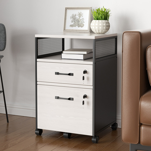 Gabinete de Almacenamiento Rodante para Escritorio, con Ruedas y Cerradura, 2 Cajones, Estante Abierto, Resistente al Agua, Ahorra Espacio, para Cocina - Product Image 3