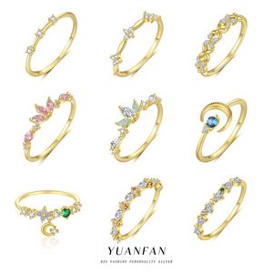 Anillo de Plata de Ley 925 de Moda, Chapado en Oro de 18K, Forma de V, Minimalista, con Circonita Corte Baguette, Regalo de Boda - Product Image 3