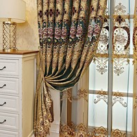 Rideau semi-occultant européen brodé de fleurs avec texture jacquard pour salon et décoration intérieure