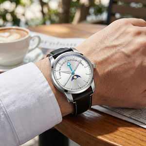 Relojes de Vestir Formales con Fase Lunar Mecánica, Fecha Retrograda Automática, Esfera Azul con Guilloché Radial, Logotipo Personalizado OEM - Product Image 2