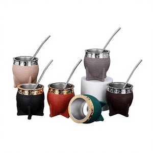 Tasse à Yerba Maté en Acier Inoxydable 180 ml, Double Paroi, Texture Coquille Gaufrée, Forme Gourd Ovale avec Paille Bombilla, OEM ODM - Product Image 2