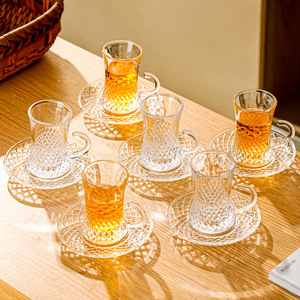 <strong>Turkish</strong> Coffee <strong>Cup</strong> Saucer Set 110ml Glass European-style High-end Exquisite Afternoon <strong>Tea</strong> <strong>Cup</strong> with Handle - Product Image 2