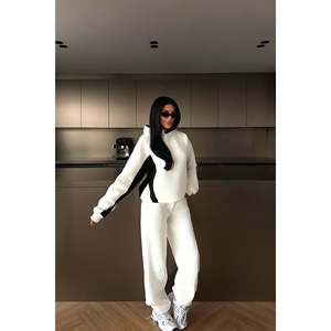 <b>White</b> Two-Tone Hooded <b>Tracksuit</b> Comfortable Breathable Casual Vintage for Jogging XXL Printed Logo 2-Piece Set Minimum 2 Pieces - Product Image 4