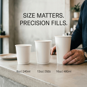 Bicchieri da Caffè Ecologici Compostabili a Doppia Parete in Carta Bond, Diametro 60mm, Logo Personalizzato, per Caffè, Tè, Acqua Minerale, Bevande Energetiche da Asporto - Product Image 1