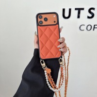 Nouvelle Coque de Téléphone de Luxe en Cuir Style Ins, Étui Personnalisé Tendance avec Chaîne pour iPhone 17 16 15 Pro Max
