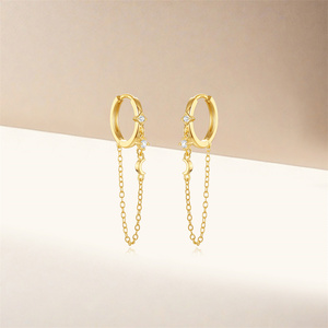 <b>Hoop</b> <b>Earrings</b> Classic Daily Wear 18K Gold Plated 925 Long Tassel <b>Earrings</b> - Product Image 2