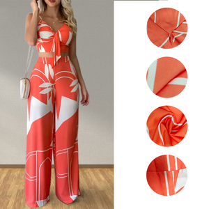 Nuovi Arrivi: Completo Due Pezzi <span class=keywords><strong>in</strong></span> Imitazione <span class=keywords><strong>Lino</strong></span> per <span class=keywords><strong>Donna</strong></span>, Top Corto con Scollo a V e Pantaloni a Gamba Larga, Set Stampato da <span class=keywords><strong>Donna</strong></span> all'Ingrosso - Product Image 4