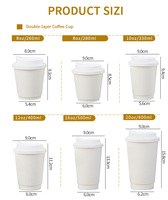 Gobelet en papier à double paroi de 12 oz et 16 oz, gobelet en papier jetable avec couvercle, gobelet en papier pliable avec logo, porte-gobelet papillon