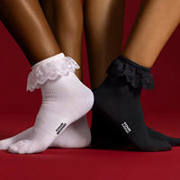 Chaussettes habillées décontractées pour femmes, longueur mi-mollet, avec logo personnalisé, design à volants et dentelle, couleur unie, haute qualité