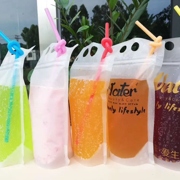 juice packaging sack bags Drink pouch with straw beverage pouch