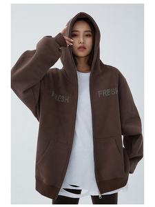 400 GSM棉羊毛重量级拉链连帽衫空白定制全拉链水钻连帽衫设计师街装 - Product Image 5