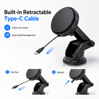 Support de téléphone magnétique sans fil 5W pour voiture avec câble Type-C rétractable, ventouse lavable et réutilisable pour iPhone