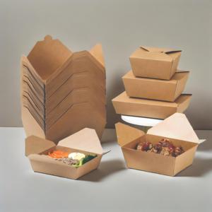 Envases de papel para alimentos de 800ml, 1080ml, 1400ML, 1480ml, caja de embalaje de alimentos para llevar, fiambrera de papel Kraft desechable - Product Image 5