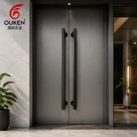 Poignée de porte moderne de luxe en acier inoxydable pour villa, hôtel, entrée en verre, finition brossée, anti-traces de doigts, noire, épaisse, longue, quincaillerie