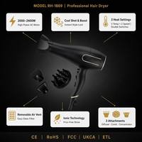 Sèche-cheveux professionnel de salon, moteur AC, ionique, 2000-2400W, 2 vitesses avec concentrateur et diffuseur