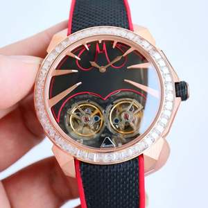 Montre Homme Chic en Or Rose avec Double Tourbillon, Lunette Diamantée, Bracelet Jaune et Noir, Idéale pour les Soirées et Cérémonies, Montre-Bracelet de Luxe Léger - Product Image 3