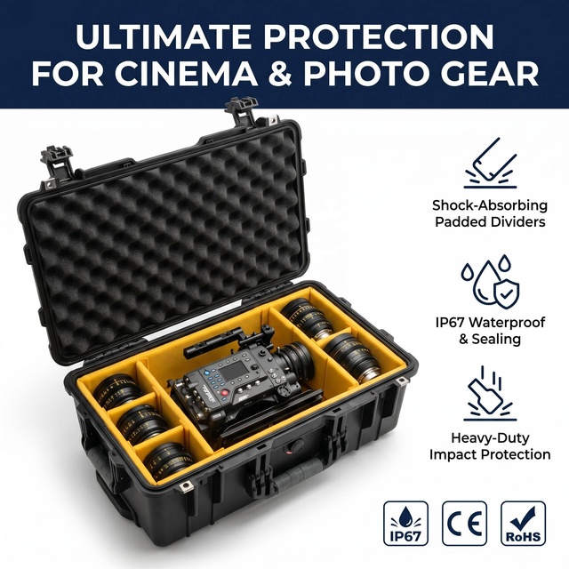 D5524 Square IP67 Waterproof Shockproof Carry Case Featuring Protective Foam Locking Design Black for Camera Lenses