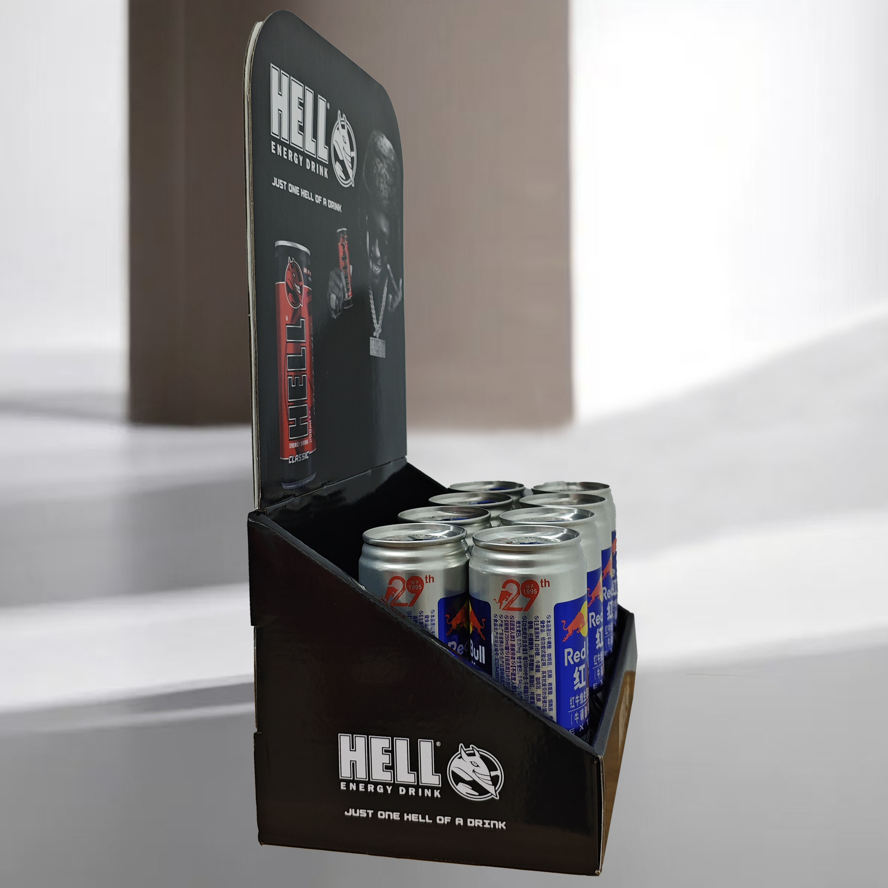Beverage Cardboard Display Stand Portable Advertising Detachable Cans Carton Packed for Counter Top Stand for Retail Shop — view 2