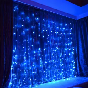 批发圣诞幼儿园墙装饰铜线蓝色窗帘灯 led 灯串隐形 led 窗帘灯