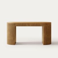 Bureau d'écriture Japandi de luxe moderne, console en bois rainuré avec extrémités courbées pour projets de villas et d'hôtels
