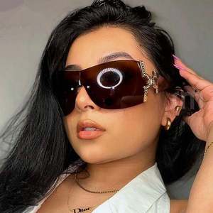 Lunettes de soleil enveloppantes de luxe avec logo personnalisé, diamants, modèle 2022, surdimensionnées, pour femmes - Product Image 1