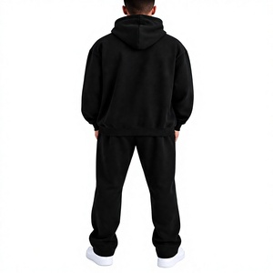 Ensemble de survêtement oversize pour homme, sweat à capuche uni et pantalon de survêtement à jambe droite, 2 pièces, streetwear décontracté, vente en gros - Product Image 2