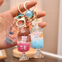 Pendentif de porte-clé flottant en ligne, licorne, bonbons au lait, fille, liquide, huile, sac, pendentif