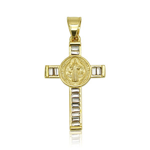 Kalung Salib Kristen Desain Khusus Berlapis Emas Baja Anti Karat Aksen Berlian Imitasi Hadiah Religius - Product Image 2