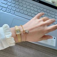 Jam Tangan Wanita Quartz High-end Model Baru Mini Persegi Mewah Bertabur Berlian Motif Gandum Tahan Air Dial Pointer
