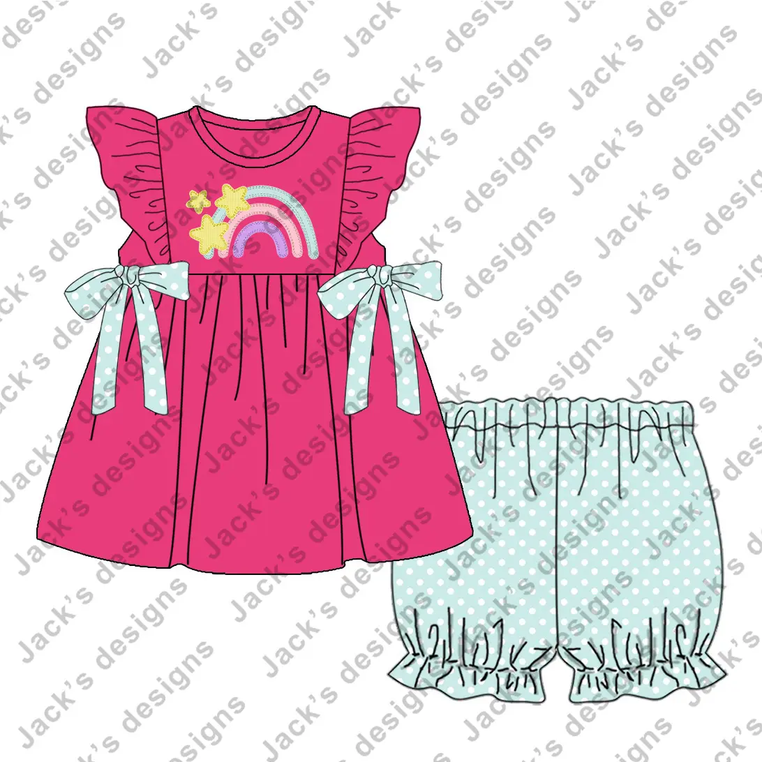 2021 yeni stil Toddler bebek kız şort kıyafetler Set günlük örgü pamuklu bluz sevimli gökkuşağı bebek kız giysileri