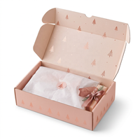 Boîte d'expédition de luxe personnalisée rose poudré avec motif arbre de Noël en feuille d'or rose double face, emballage recyclable en papier