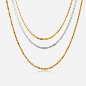 Collares de cadena cubana de acero inoxidable chapados en oro PVD de 18 quilates, cadena retorcida de <span class=keywords><strong>tres</strong></span> capas, collares geométricos para mujer, joyería clásica - Product Image 6