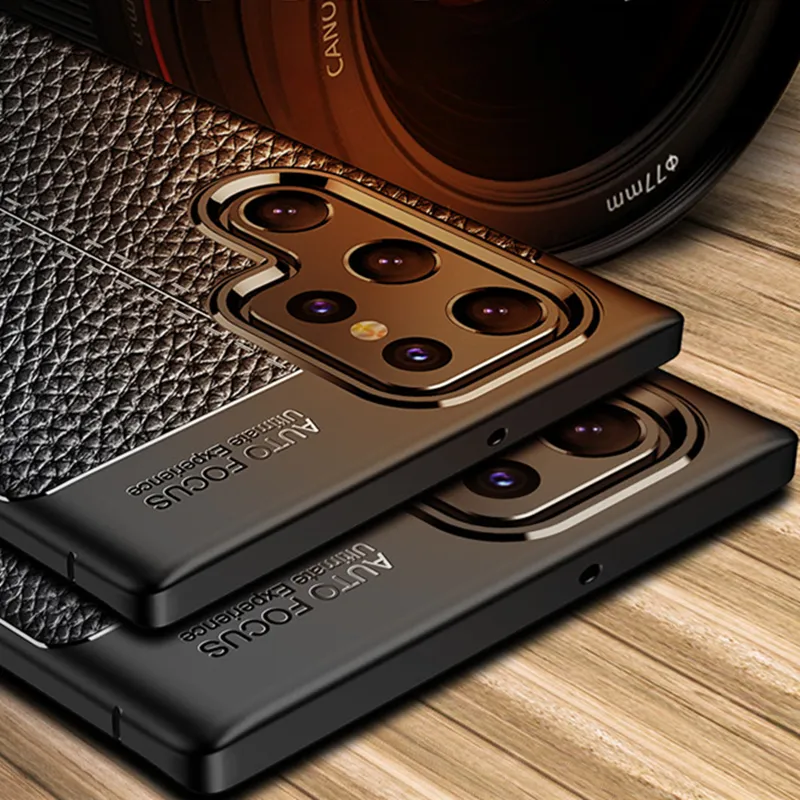 Funda de silicona a prueba de golpes para Samsung Galaxy S20 Ultra, carcasa de cuero con patrón de lichi para Samsung S21 Fe