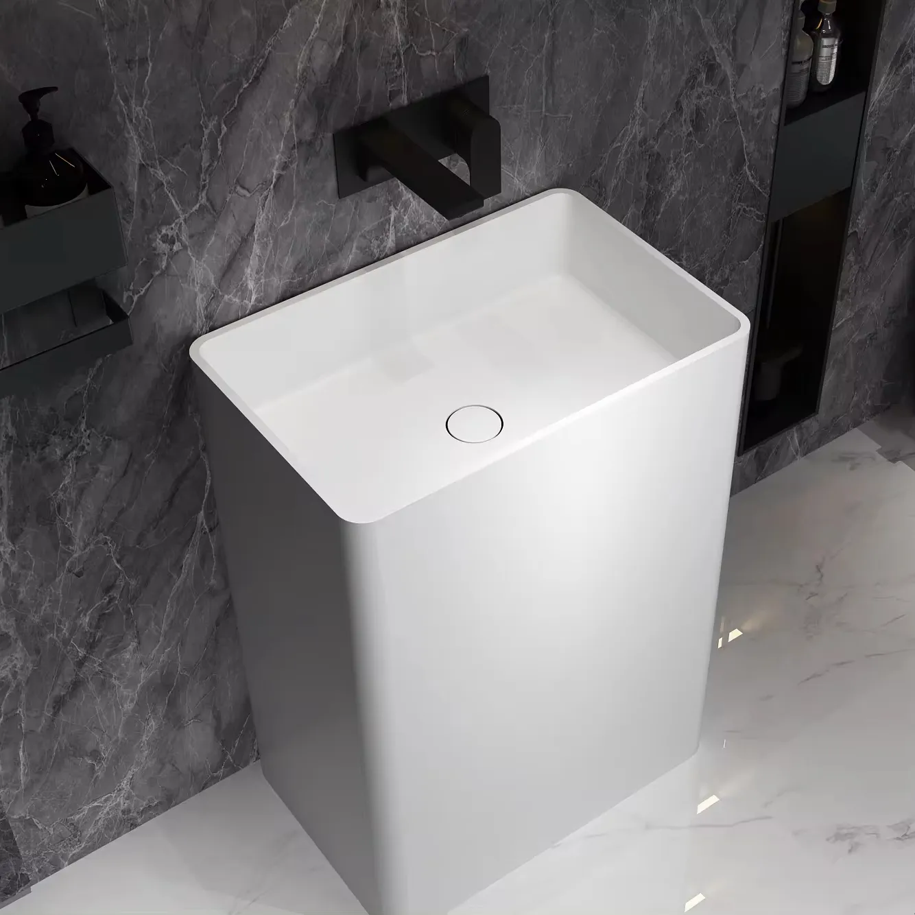 solid surface stone resin pedestal sink bathroom freestanding resin stone wash basins matte white artificial stone wash basin