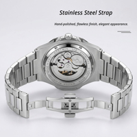 Herren Luxus Automatik-Mechanische Uhr Achteckige Lünette Skelett-Zifferblatt Edelstahlarmband Wasserdichte Business-Sportuhr