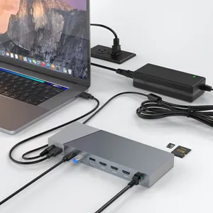 Penjualan laris stasiun Dok Displaylink PD100W 4K Ultra layar panjang 5Gbps Transfer kecepatan cepat HUB USB multifungsi