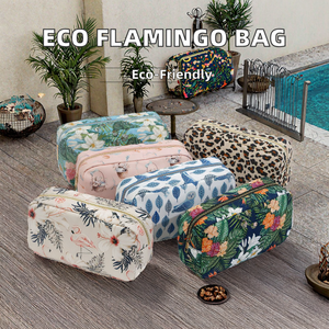 フラミンゴ柄旅行用化粧バッグ防水ファッション化粧バッグジッパー付き花 - Product Image 2