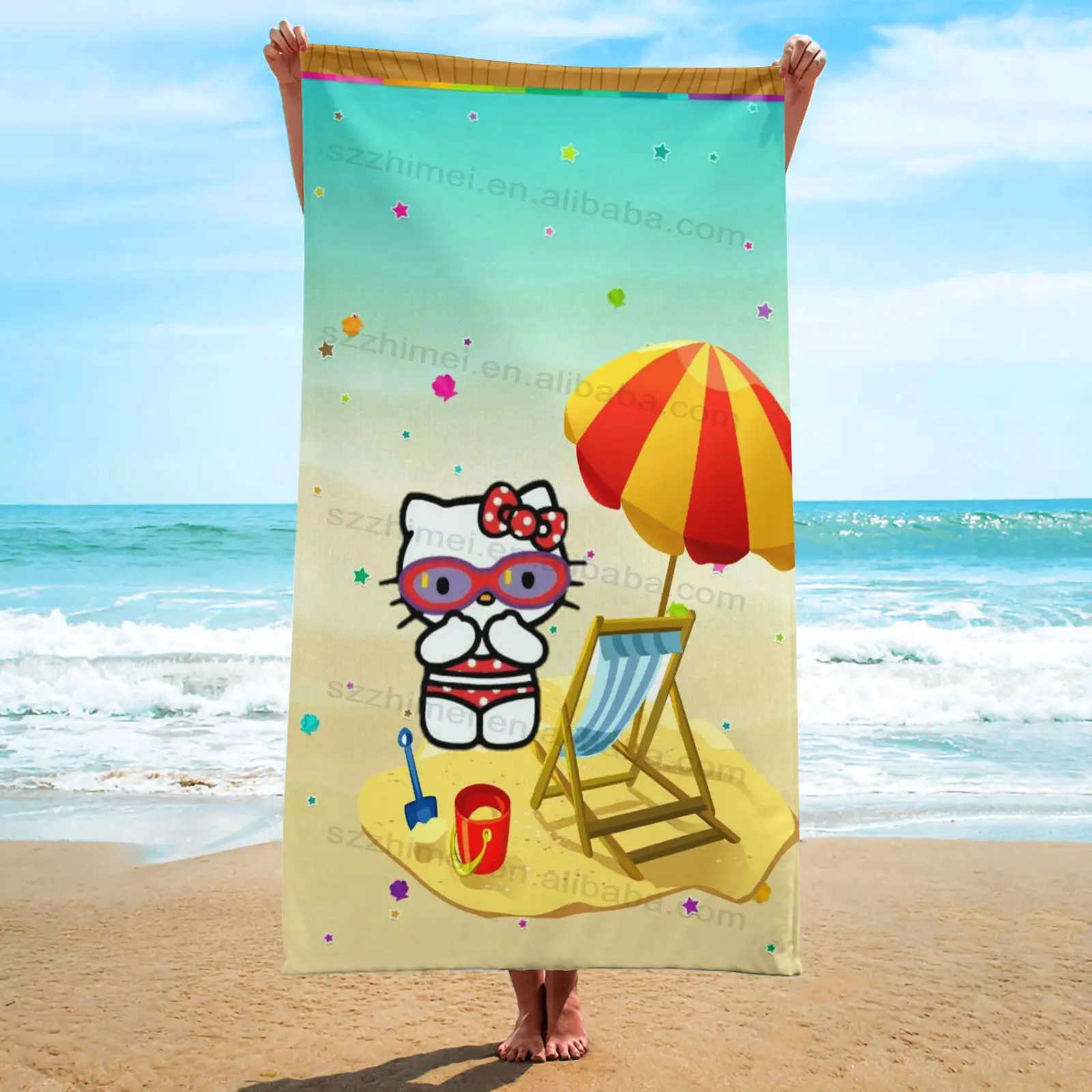 Lage Prijs Hoge Kwaliteit Zomer Cartoon Anime Kawaii Kitty Meisjes Kinderen Strandlaken Custom Bad Strandhanddoeken