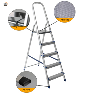 Ağır alüminyum merdiven, EN131 sertifikalı 3/4/5 endüstriyel ev kullanımı için Platform ve küpeşte ile adım dışkı merdiveni - Product Image 3