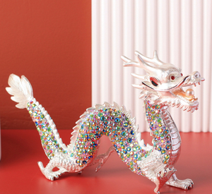 Esmalte de peltre Regalos de negocios de gama alta Zodiaco Diamante completo Metal Dragón Adornos de oficina Regalo DE BODA Estatua de dragón - Product Image 6