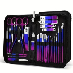 Ensemble de manucure et pédicure 16 pièces en acier inoxydable, kit de soin des ongles, outils dégradés violet-bleu avec étui à fermeture éclair noir - Product Image 6