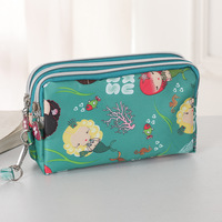 Dompet Koin Clutch Ritsleting Tiga Lipat Bahan Nilon Ringan, Dompet Tangan Kasual, Tas Ponsel Portabel