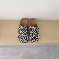 Mules unisexe en cuir véritable grande taille, motif léopard, légères, toutes saisons, pour l'extérieur, douces, couleur pêche